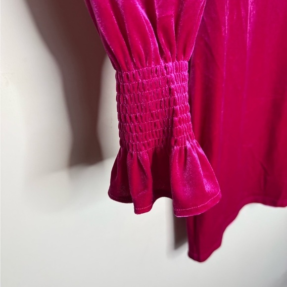 Velvet velour hot pink fuschia fitted long sleeve mini dress - Picture 4 of 6